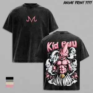 Kid Buu T-Shirt – Buu Pink Villain Anime Graphic Shirt, Vintage Washed Oversized Streetwear, Soft Cotton Casual Unisex Top for DBZ Fans