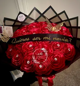 Eternal Rose Bouquet with Pull Out Message 24 Handmade Satin Roses Custom Message & Butterfly
