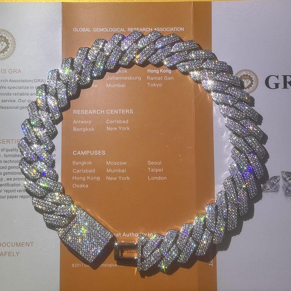 Thick 20-25mm Silver Three Rows Prong Setting Cuban Link Iced Out Hip Hop White Moissanite Chain Jewelry Women Men Gifts Thick 20-25mm Silver Three Rows Prong Setting Cuban Link Iced Out Hip Hop White Moissanite Chain Jewelry Women Men Gifts