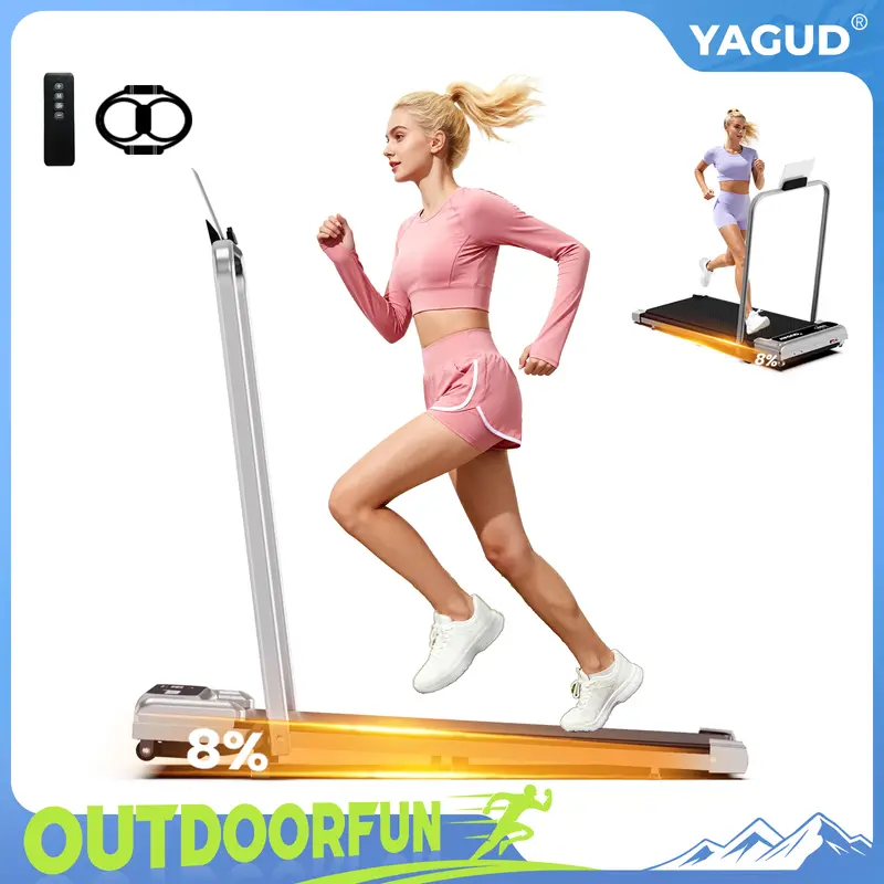 【OUTDOORFUN】Yagud Walking Pad with Wheels,Remote Control, LED Display, Portable Under Desk Treadmill for Small Spaces, Home/Office Exercise Equipment Fitness Workout Calories