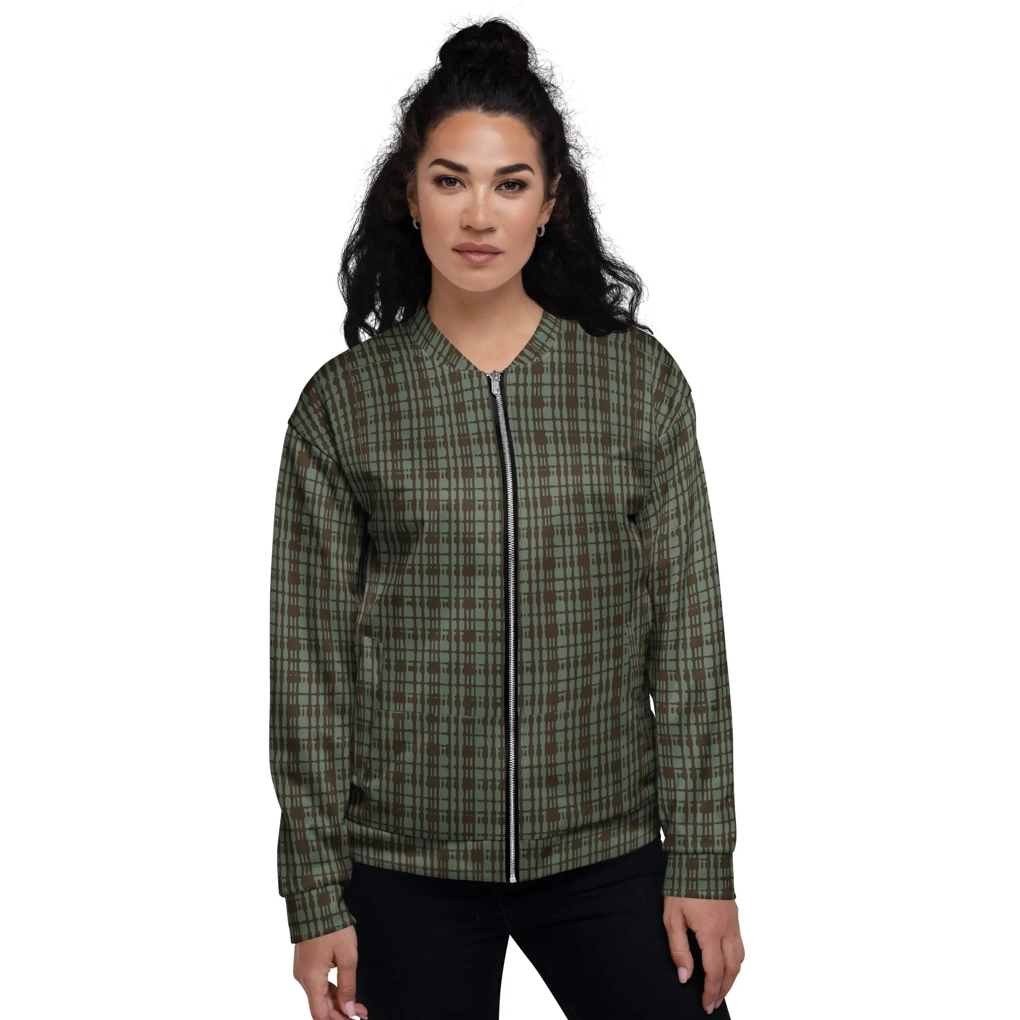 Unisex Bomber Jacket - Mint Chocolate Plaid - Women