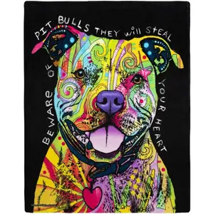 Flannel Blanket | Dean Russo Colorful Pitbull Flannel Throw Blanket, Soft Cozy Blanket For Adults Kids Bed Couch Sofa Travel, Perfect Dog Lover Gift | Home & Gift