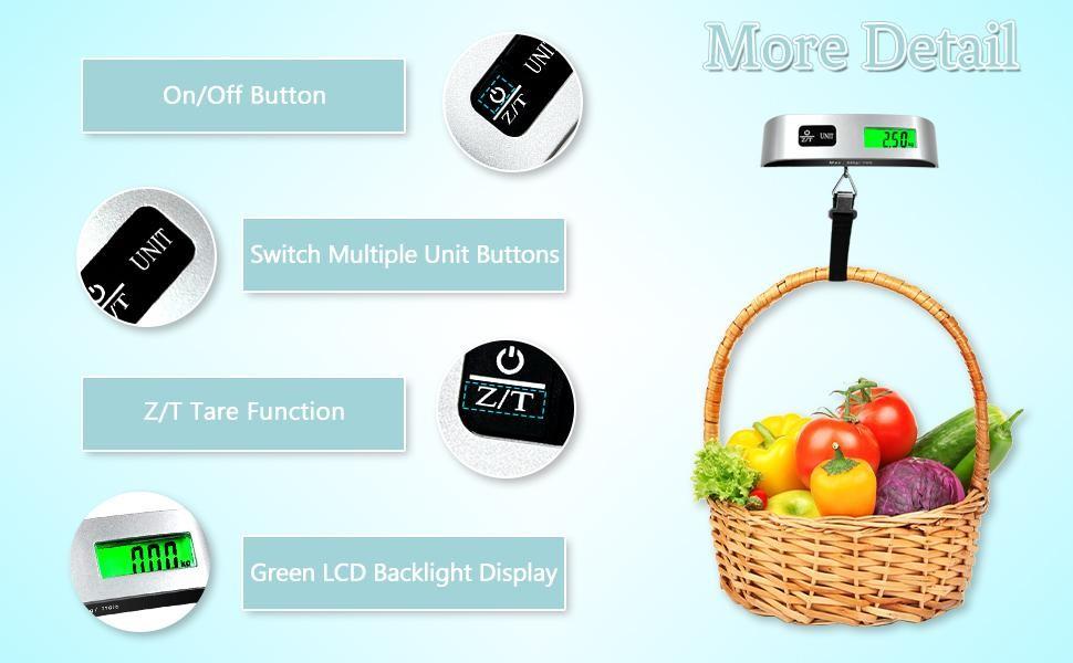 Portable Digital Luggage Scale, Pet Scale for Accurate Weighing, 110lbs Hanging Baggage Scale with Backlit LCD Display, Portable Suitcase Weighing Scale, Travel Luggage Weight Scale with Hook, Strong Straps for Travelers