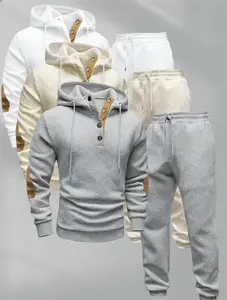 3-piece men's casual fashion set knitted jacquard sportswear and pants two-piece set