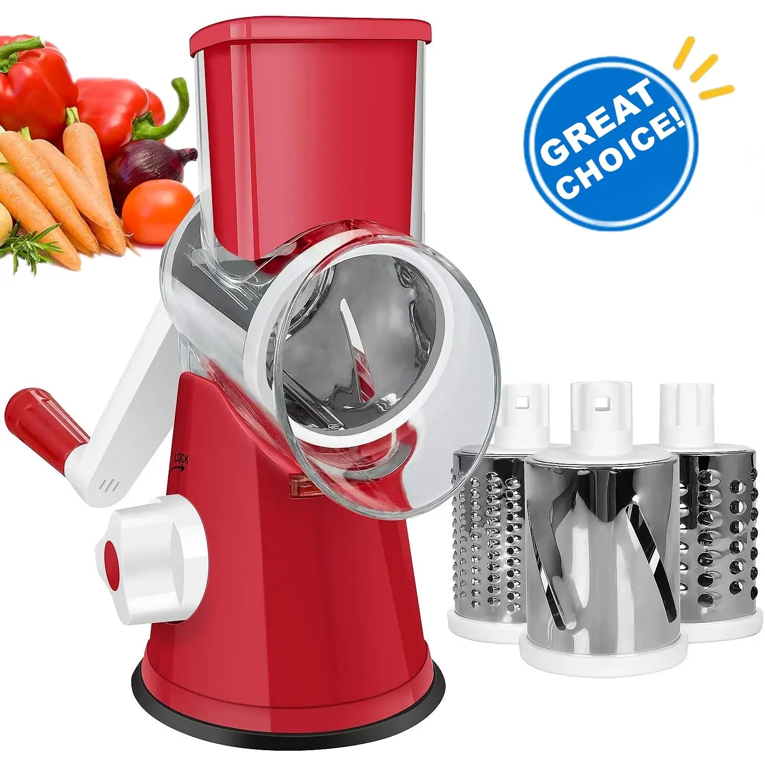 Cofelife Rotary Cheese Grater, Vegetable Chopper, Efficient Graters for Kitchen with 3 Interchangeable round Stainless Steel Blades, Easy to Clean Cheese Shredder for Fruit, Vegetables, Nuts, Chocolat Cofelife