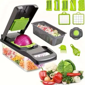 16-in Multi-Function Vegetable Chopper - Detachable Slicer, Dicer, Grater, Kitchen Mandoline for Chopping Onion, Potato, Carrot