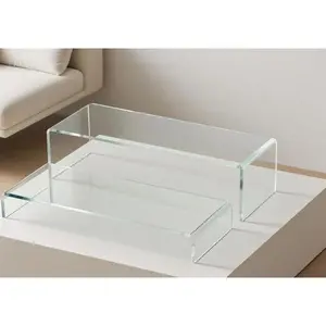 12" Rectangular Acrylic Display Stands for Collectibles, 3 Sizes Clear Showcase Shelf with 5mm Thick Base, Desktop Riser for Jewelry Perfume Toys Figures, Durable Lightweight Organizer Racks Set Decor Kitchen Minimalist Pack Smooth