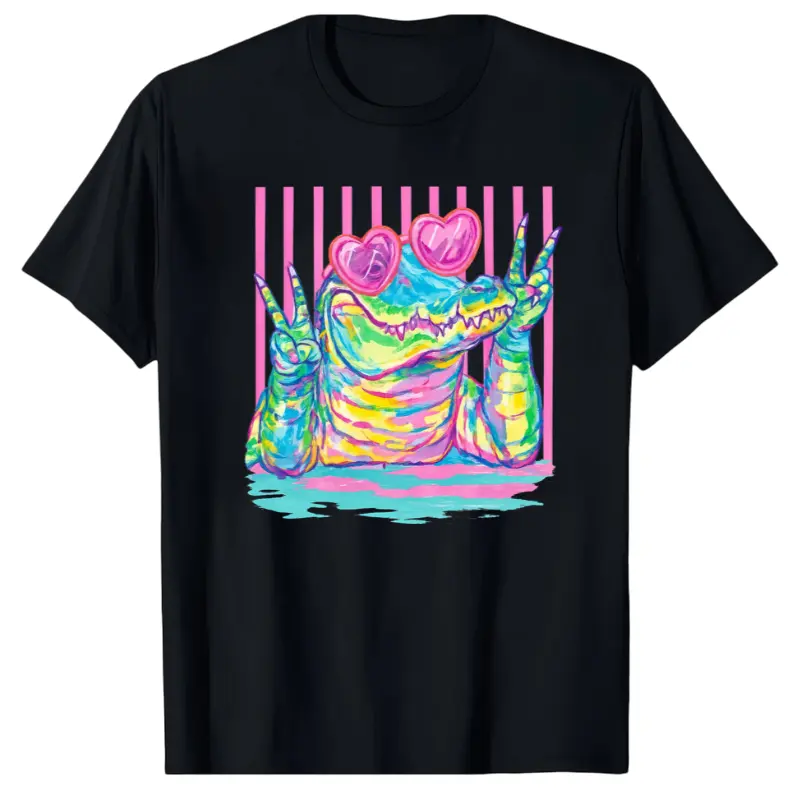 Preppy Crocodile T Shirt, Alligator with Heart Sunglasses TShirt, Women Summer Animal T-Shirt, Trendy Graphic Tee Gift
