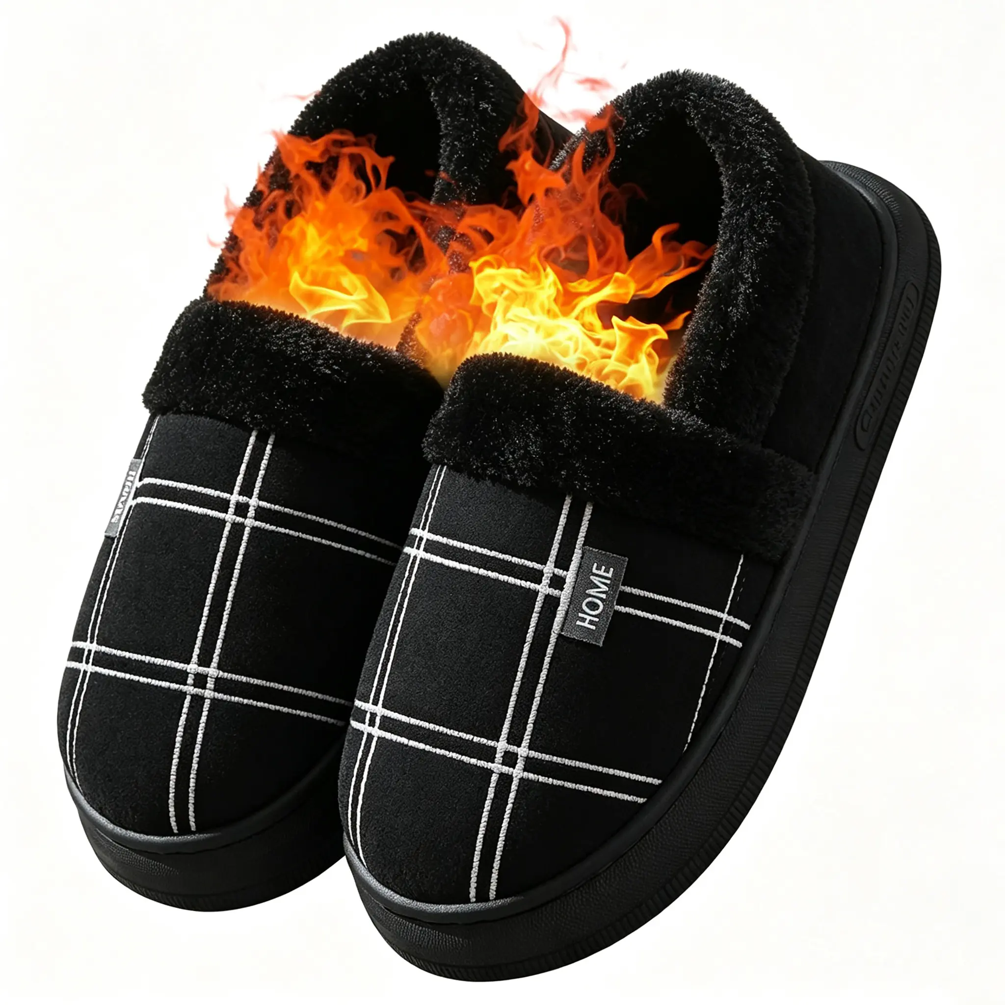 Men's House Slippers Slip on Fuzzy Slippers with Faux Fur Lining Warm Plush Wide Width Fuzzy Slippers Soft Memory Foam Large Size Bedroom Slipper Indoor Outdoor Shoes