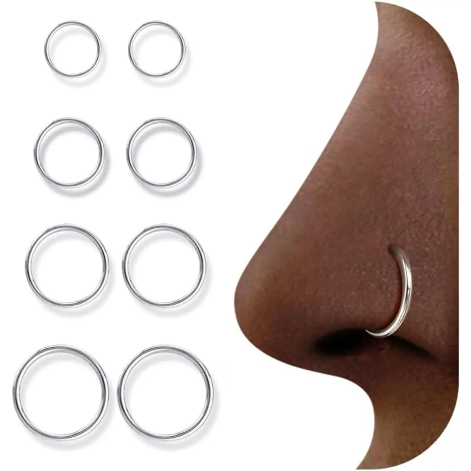 Jstyle 8Pcs 16G Stainless Steel Hinged Clicker Segment Nose Ring