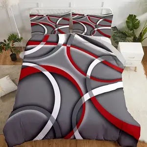 3-piece modern geometric print Decorative bedding set, including 1 duvet cover and 2 pillowcases (excluding filling), featuring gray and red spiral circles. Suitable for year-round use, perfect for decorating bedrooms and guest rooms