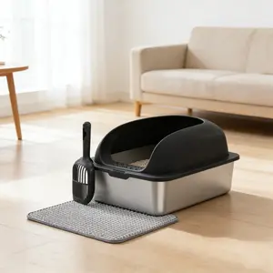 Black XL Stainless Steel Litter Box with Cover – Heavy Duty Metal Construction, Leak-Proof, Odor Control, Perfect for Large Cats & Multi-Cat Homes #CatLovers