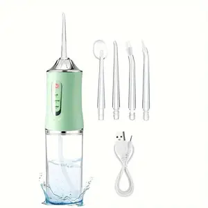 Portable Rechargeable Water Flosser, Interdental Flosser with 4 Dental Floss Heads, Cordless Pulse Oral Irrigator for Teeth Gums Braces Care, Travel Friendly