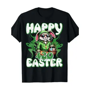Happy 420 Easter Funny Smoking Easter Bunny T-Shirt - 100% Cotton Soft and Comfortable T-Shirts