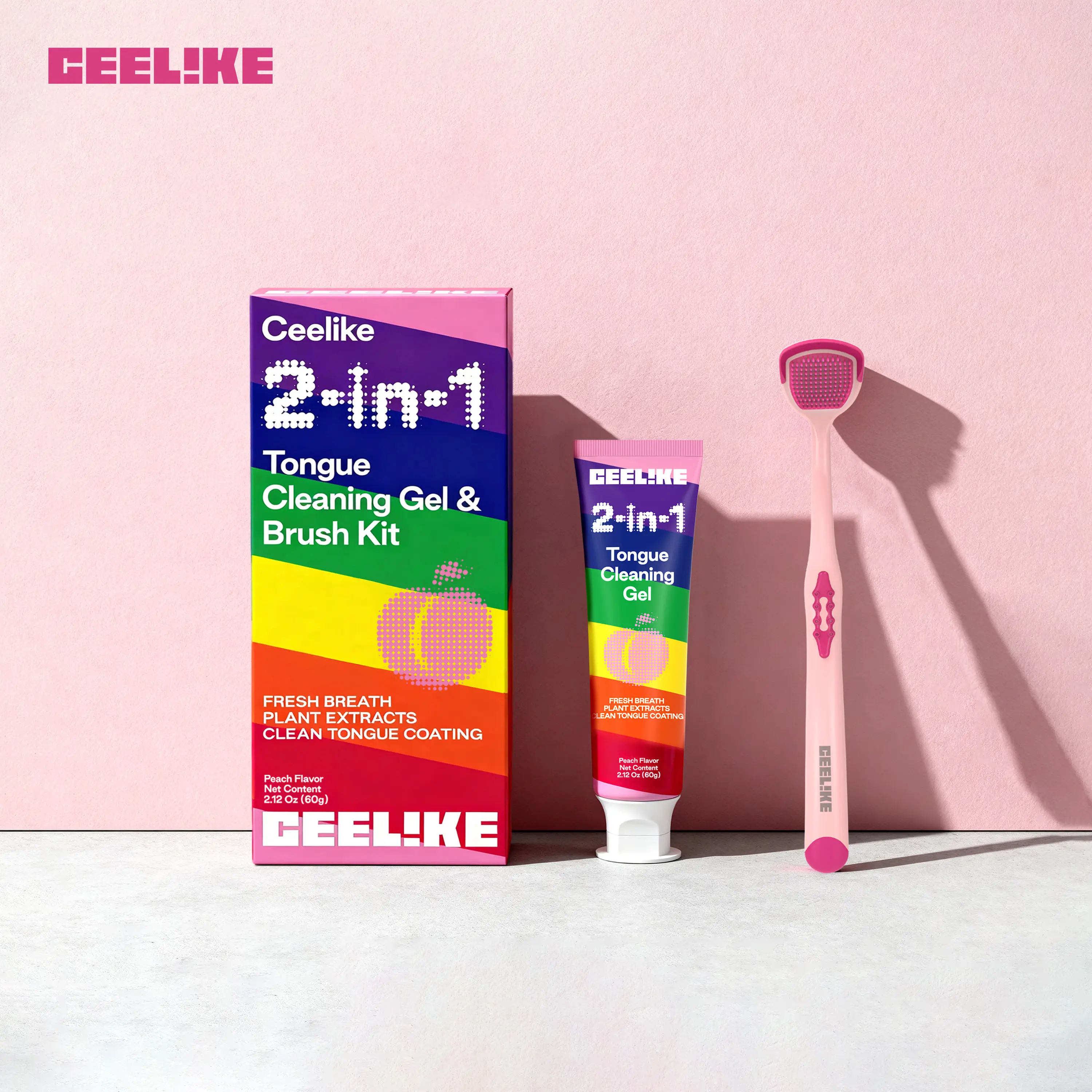 CEELIKE Tongue Cleaning Gel & Brush Kit, Gentle Daily Oral Care Set for Fresh Breath and Complete Oral Health, Cleanser, Antibacterial, 20G, Gentle Clean