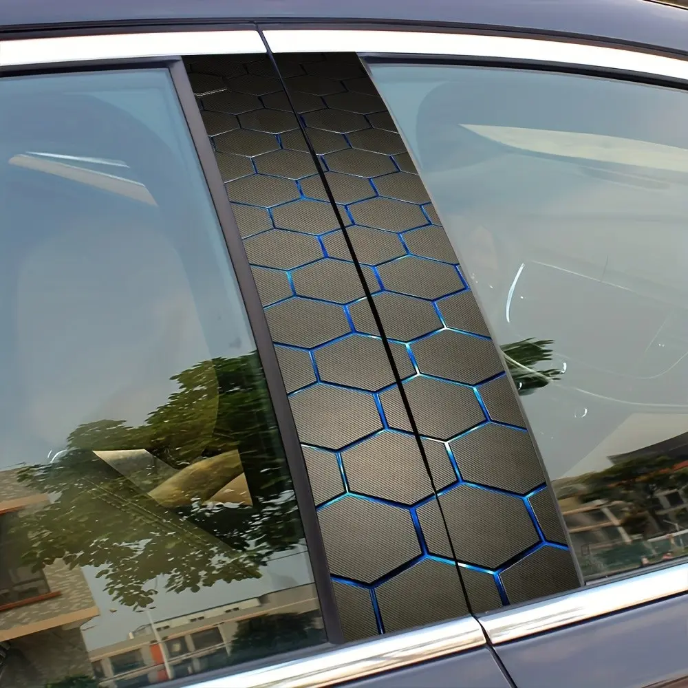 Qf-1116 Geometric Hexagon Blue Sticker Set, Waterproof Scratch-Resistant, Car Stickers, Car Decals, Car Accessories, Laptop Decor, 2-Piece Kit
