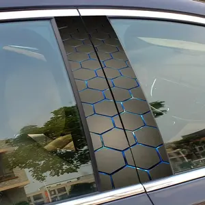 Qf-1116 Geometric Hexagon Blue Sticker Set, Waterproof Scratch-Resistant, Car Accessories, Laptop Decor, 2-Piece Kit