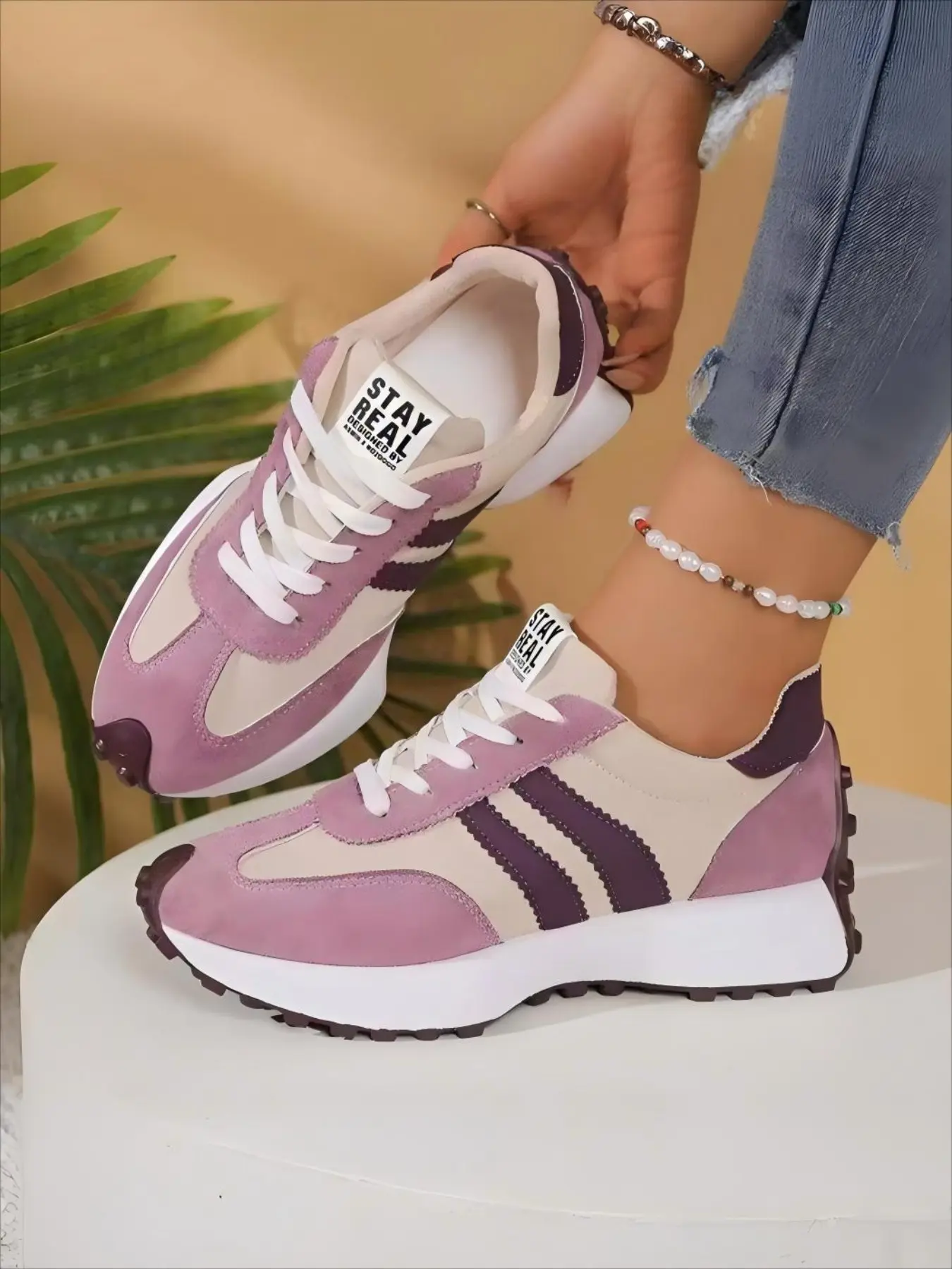 Women's All-Season Aggressive Colorblock Running Shoes, Elegant Fashion Casual Trendy Running Shoes, Round Toe Low Top Shoelace Thick Sole Outdoor Running Shoes, Running Casual Sneakers, Fashionable Running Shoes