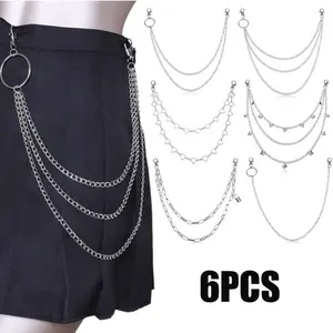 6 Pieces Jeans Layered Decoration Chains, Punk Heavy Pocket Chain Wallet Jean Pants Chain, for Costumes Accessories