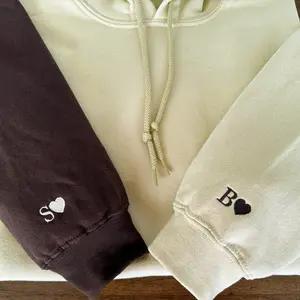 [CUSTOM IN DESCRIPTION] Custom Embroidered Initial Heart Sweatshirt, Couple Shirt, Initial On Sleeve, Couple's Shirt, Anniversary, Valentines Day, Christmas Gift