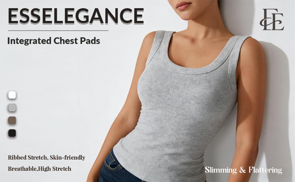 EssElegance Ribbed Workout Tank Tops for Women with Built in Bra Tight Racerback Scoop Sports Tank Neck Athletic Top for Summer And All Seasons Womenswear Bras EssElegance Ribbed Workout Tank Tops for Women with Built in Bra Tight Racerback Scoop Sports Tank Neck Athletic Top for Summer And All Seasons Womenswear Bras
