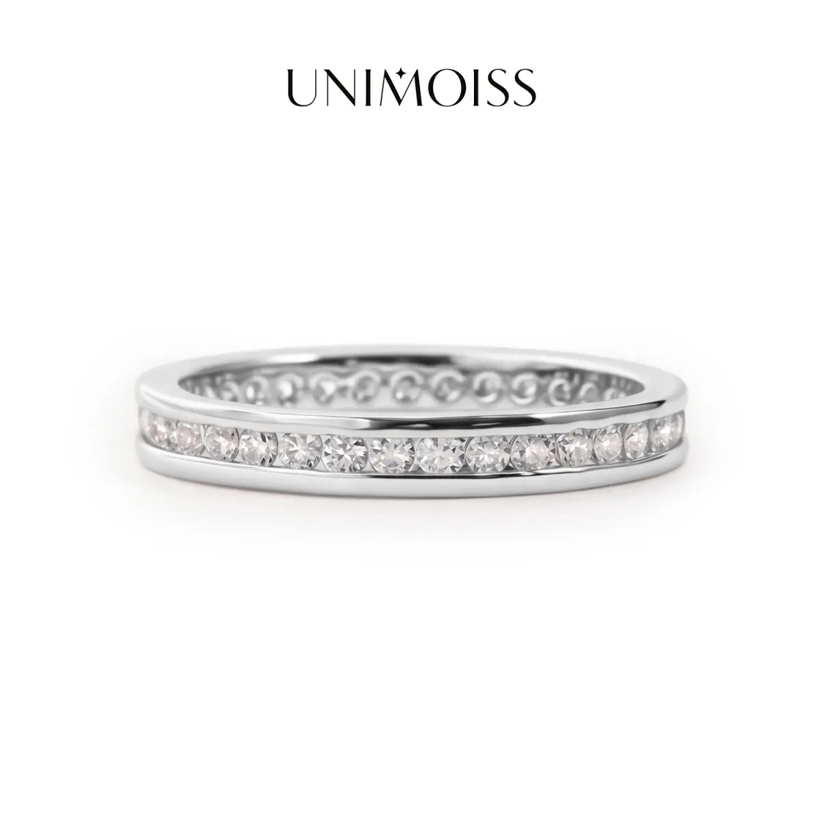 UniMoiss Eternal Path Ring Silver-Plated Channel Set Eternity Wedding Band Ring VVS Moissanite Ring Jewelry Perfect Birthday Engagement Wedding Anniversary Christmas Valentine's Day Gift