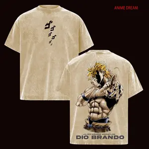 Dio Brando JoJo's Bizarre Adventure Anime Double Printed Vintage Washed Tee Unisex Oversize Anime Manga Washed Heavyweight Cotton T-shirt