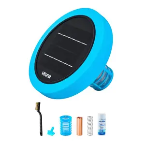 VEVOR Solar Pool Ionizer, Round Copper Pool Ionizer Up to 35000 Gal, Floating Automatic Water Cleaner and Purifier, Chlorine Free Water, with Copper Anode, Spring, Brush and Filter for Pools Spas