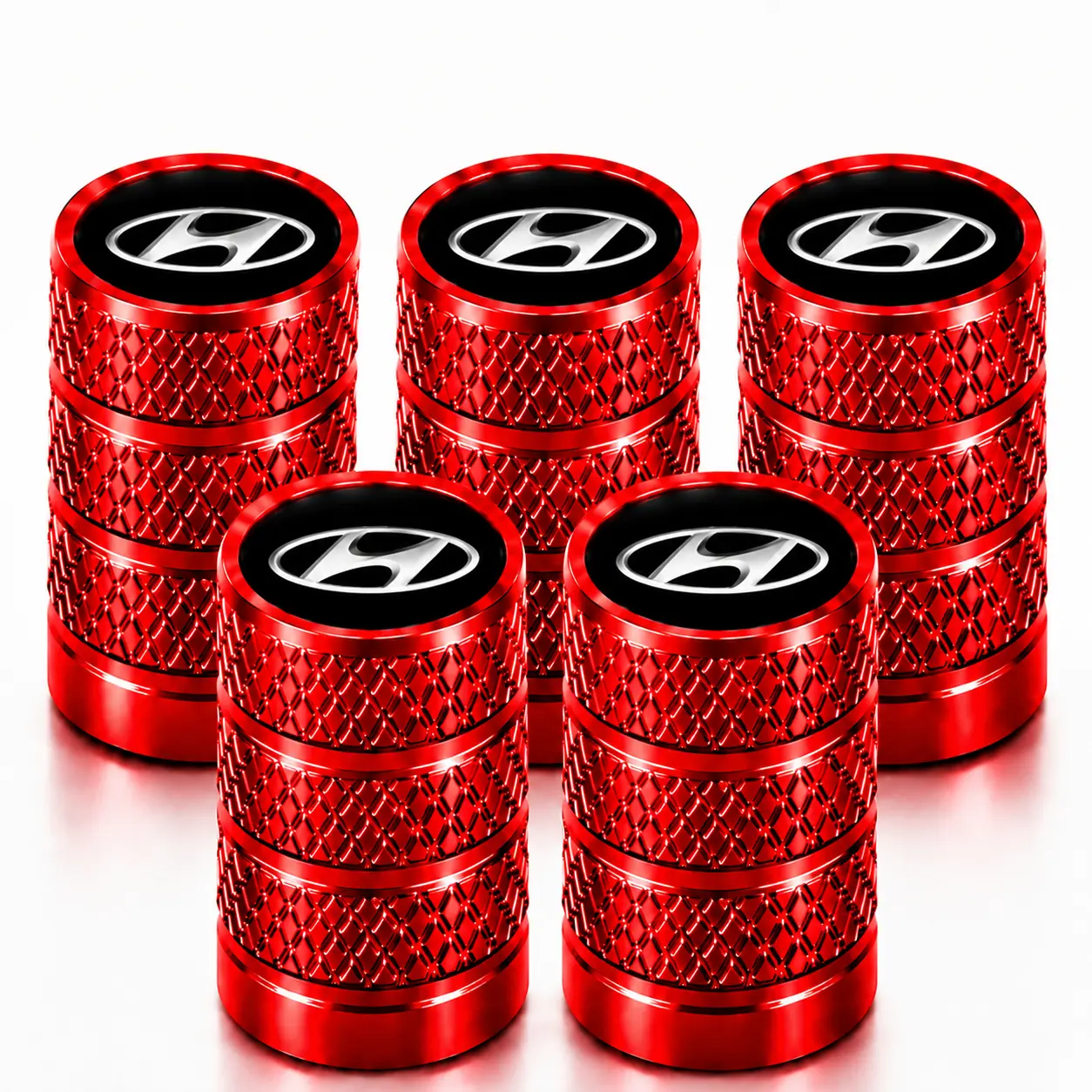 5 Pack Premium Sport Style Polished Aluminum Tire Valve Stem Caps for Hyundai Tucson Santa Fe Elantra Palisade Kona Sonata Santa Cruz Decorative Rust Resistant Air Seal Leak Proof Easy Screw On Sedan SUV Truck Exterior Decoration Accessories