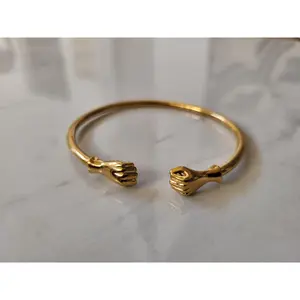 Moon Goddess West Indian 18k Gold Plated Fist Bangle Adjustable Cuffs 3MM Size Unisex Durable Design Synthetic Gemstone Handmade Jewelry