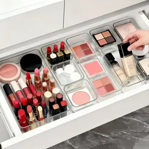 8 PCS   Acrylic Clear Drawer Organizer Set Cosmetics Storage Box for Bathroom Vanity Office Desk Home Closet Makeup Organizer with Lids