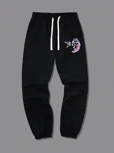 Men's Star & Face Print Drawstring Waist Sweatpants, Casual Loose Pocket Jogger Pants for Summer, Fashion Men's Bottoms for Daily Wear