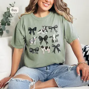 Coquette Cows and Bows T-Shirt, Women's Farm Aesthetic Tee, Women's Comfort Colors Graphic Tee, Cow Lovers TShirt
