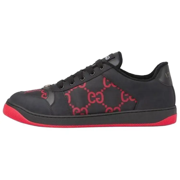 Men's Gucci GG Round-Toe Lace-Up Low-Top Walking Sneakers - Black and Red Trending, House White Official Footwear with Verifiable Maison Mihara Credentials & Global Authentication, Walking Shoes