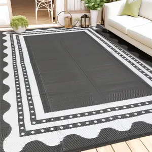 Waterproof Reversible Outdoor Rug for Patio Deck Porch Backyard, Large Plastic Straw Area Mat for Camping RV Picnic Beach Balcony, Modern UV Resistant Foldable Easy Clean Indoor Outdoor Carpet in Multiple Colors Sizes