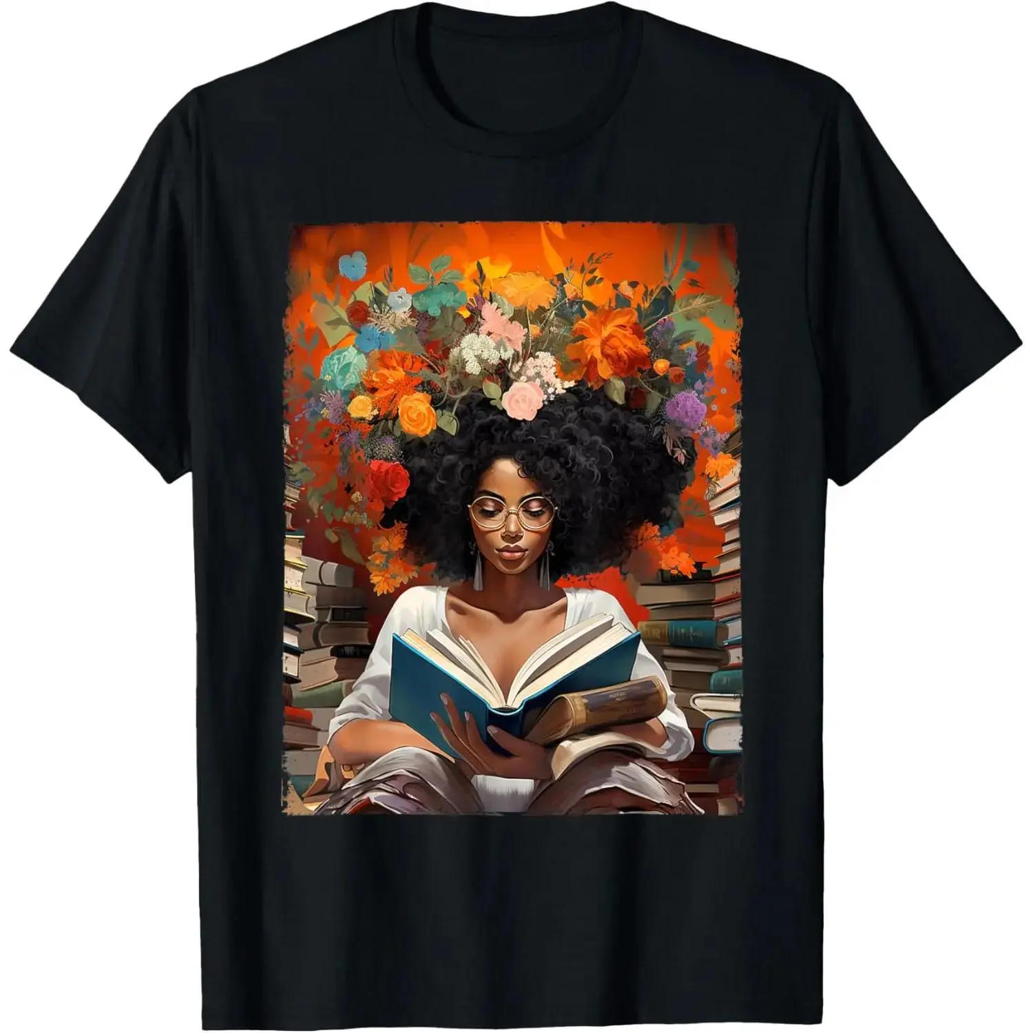 100% Cotton Black History Educated Reading Book Melanin Queen Afro Women T-Shirt