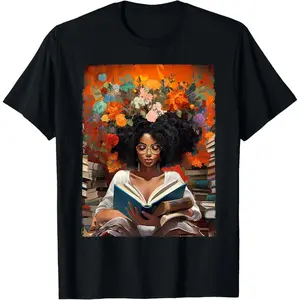 100 Percent Cotton Black History Educated Reading Book Melanin Queen Afro Women T Shirt