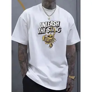 Men's Classic 100% Cotton Unisex Casual T-Shirt, Garment with Bold "Unleash The String" Graphic Print - Music-Inspired, Shortsleeve Round Neck, Relaxed Fit Summer Menswear Tee, Machine Washable Streetwear Statement Top