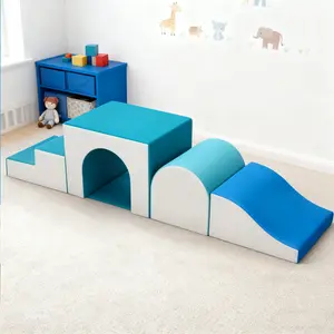 Climbing Blocks for Toddlers - 4-PCS Foam Blocks with a Tunnel, Slide and Stair - Kids Indoor Climbers Play Structures Play Gym Soft Climber, Soft Playground.