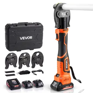 fathersdaygift VEVOR Press Tool, 18V Electric Pipe Crimping Tool for 1/2 3/4 1 PEX Pipe Stainless Steel Rings, 24KN PEX Press Tool Compatible with PureFlow - with 3 VPF Jaws, 2pcs 2AH Batteries, Charger Toolbox