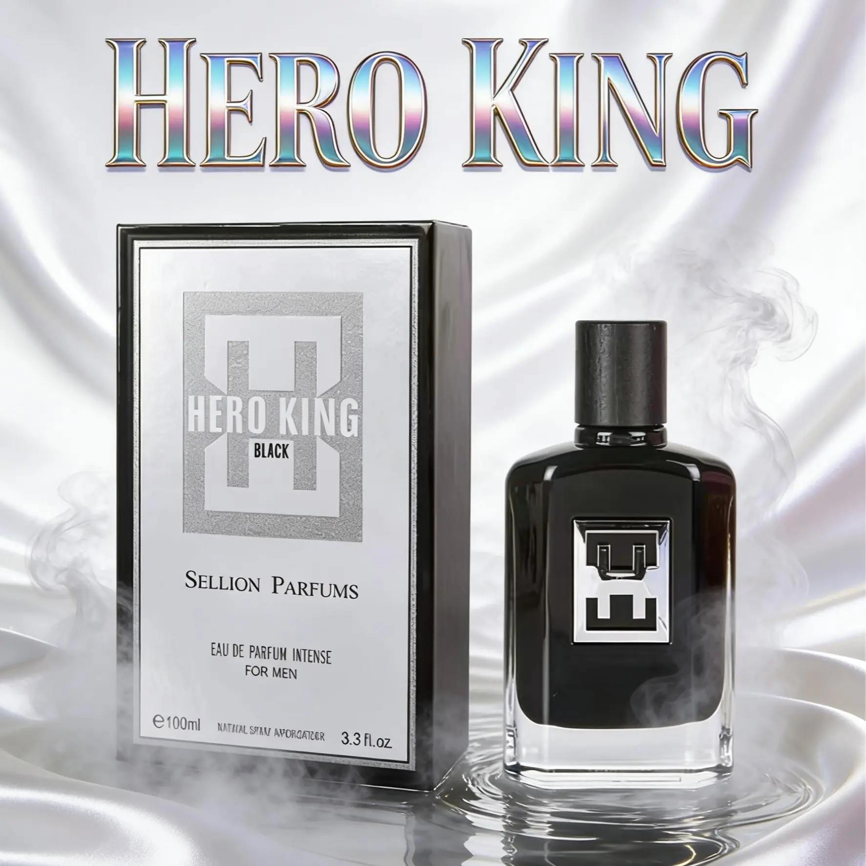 Hero King Black Intense EDP for Men - Alcohol-Based Regular Edition, Long-Lasting Vanilla Lavender Scent, Luxury Summer Cologne, Vegan, Dermatologist-Tested, Hydration Boost, 60-Month Shelf Life, Liquid, Vanity, Adults, Contains Alcohol, Single Item