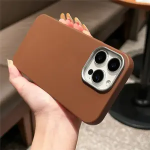 Luxury Matte Litchi Texture Leather Soft Case For iPhone 16 15 14 13 12 11 Pro Max Plus XS X Silicone Shockproof Simple solid color high-end matte large hole