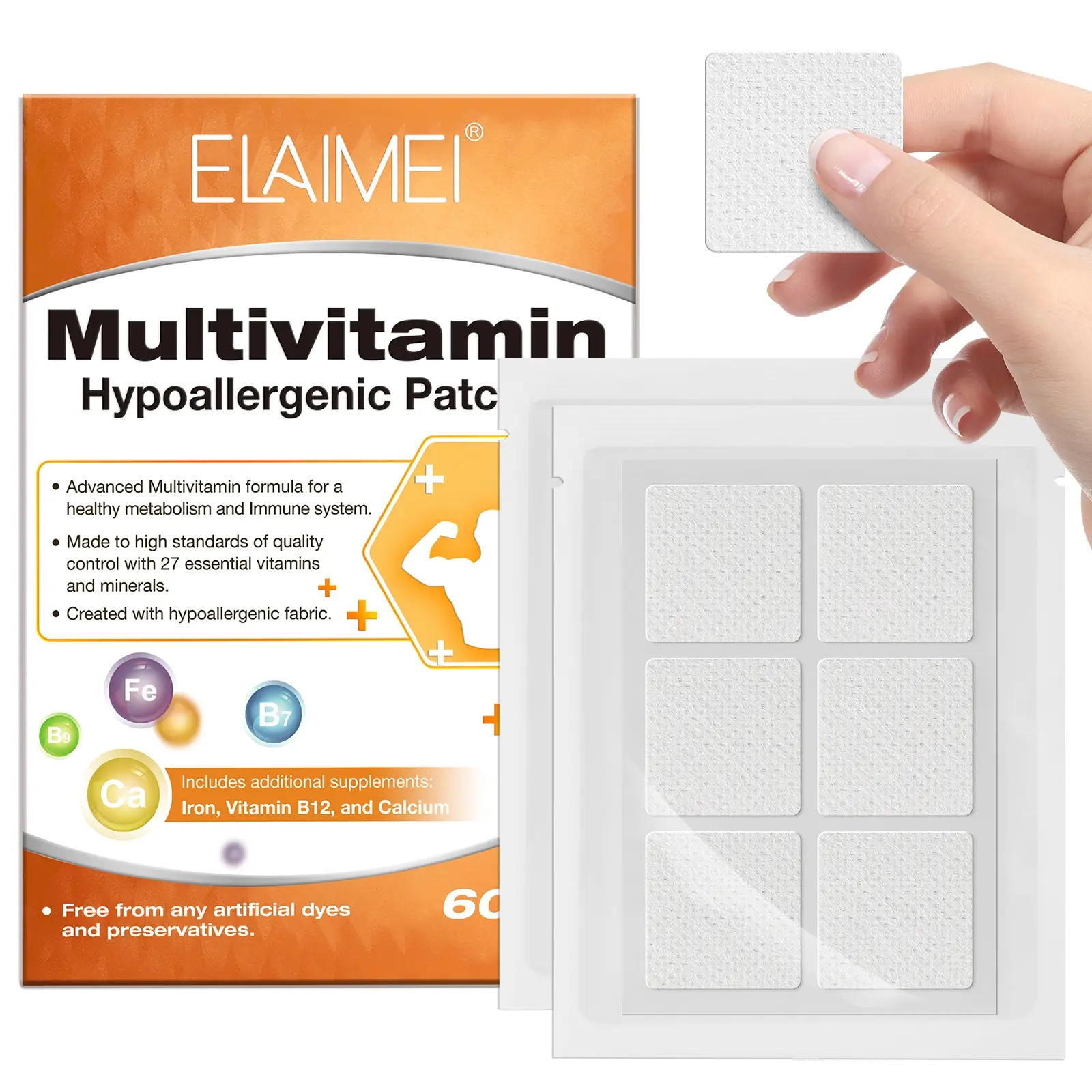 ELAIMEI Multivitamin Patches 60p per box, rich in vitamin B, calcium, boron and other components, are very beneficial to the body. Daily body care patches, suitable for both men and women