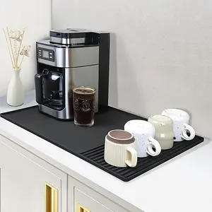 2-in-1 silicone coffee pad with convex edge, suitable for black coffee bar table top under espresso machine and dishwasher (23.6'' x 15.7''), Kitchen Counter Protector, Kitchen Coasters, Kitchenware, Modern Kitchen Accessory, Nonslip Surface