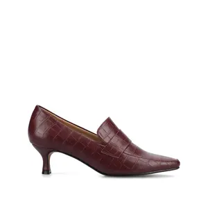 CELINA KITTEN LOAFER HEELS IN CROCO STATEMENT - Oxblood Nubuck