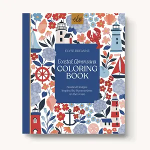 Coastal Americana Coloring Book - 40 Original Hand-Drawn Pages, Extra Thick Paper, Single Side Printed and Perforated Pages