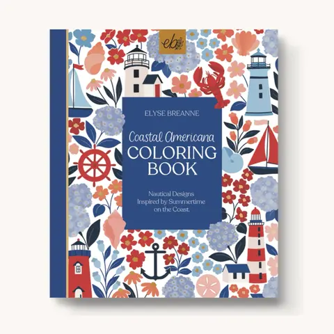 Coastal Americana Coloring Book - 40 Original Hand-Drawn Pages, Extra Thick Paper, Single Side Printed and Perforated Pages