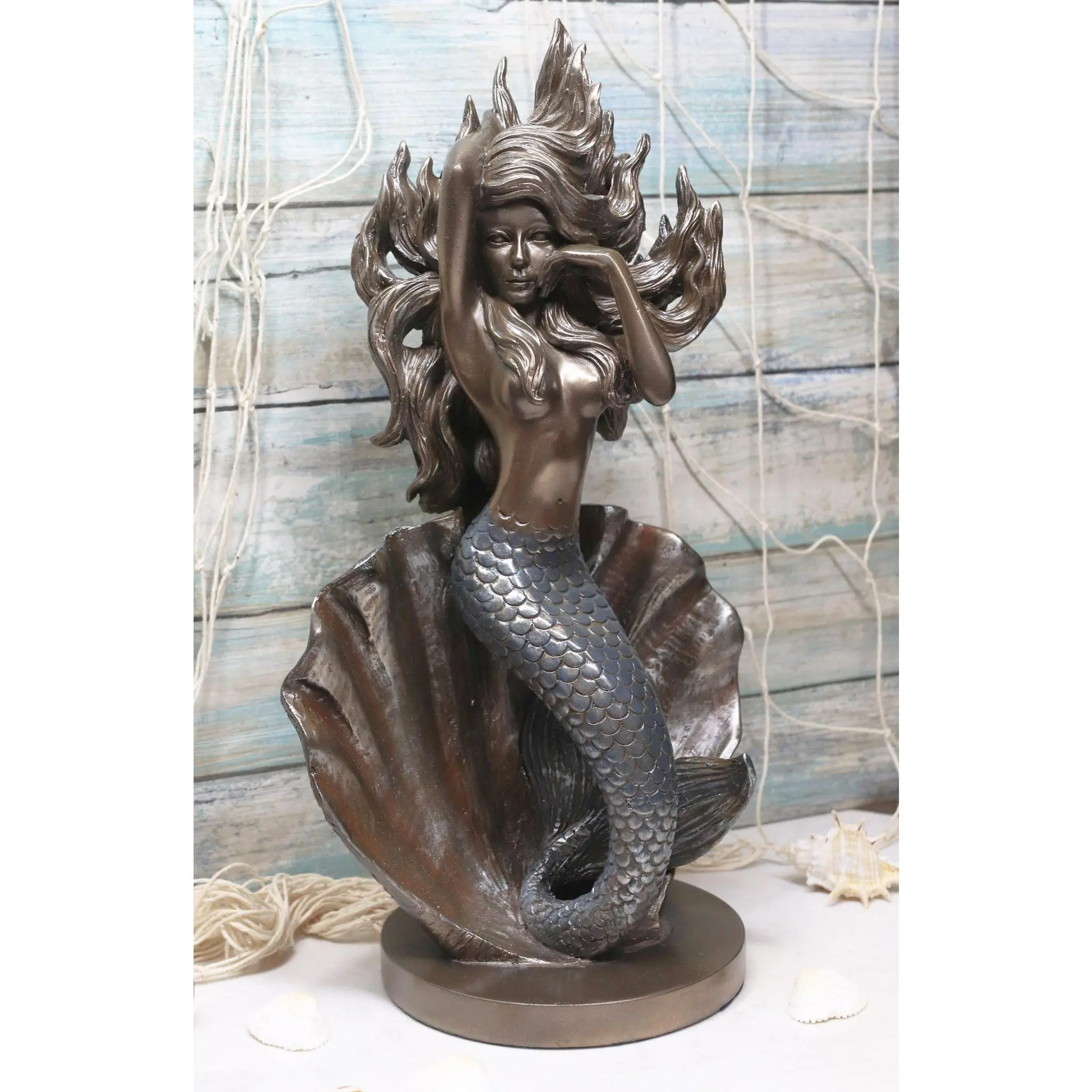 Ebros Gift Large Giant Pearl Shell Goddess Mermaid Awakening Figurine 11.75" H