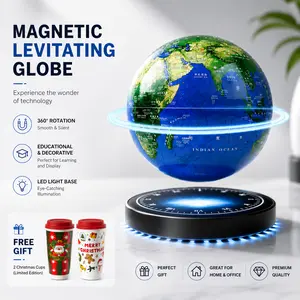 Magnetic Levitating Globe with LED Light Base, 360° Floating Rotating World Globe Desk Decor, Educational Anti-Gravity Globe Gift with Free Christmas Cups