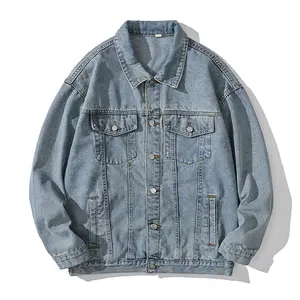 Men's Blue Loose Fit Denim Jacket - Classic Workwear Style, Multi-Pocket Design, Durable Denim Fabric, Trendy Casual Outerwear, Ideal for Everyday Fashion